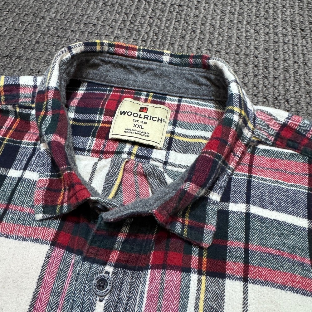 Woolrich Plaid Flannel Shirt‎ Mens XXL Long Sleeve Button Up Red Navy White